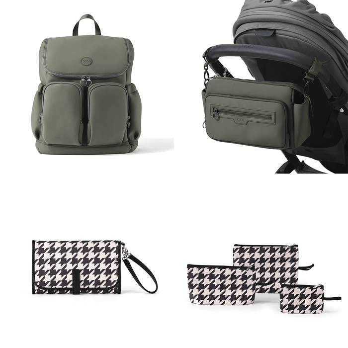 First Time Parent Nappy Bag Bundle - Sage & Houndstooth