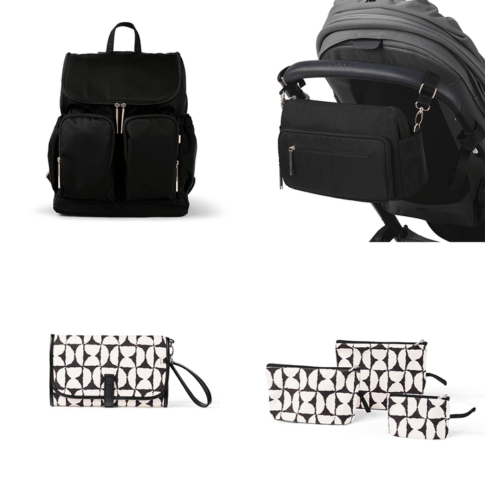 First Time Parent Nappy Bag Bundle - Black Nylon & Hourglass