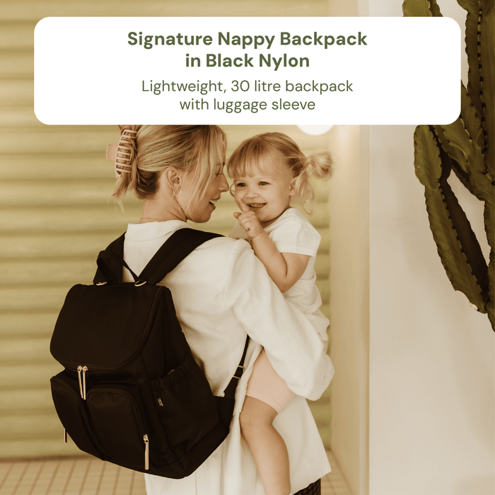 First Time Parent Nappy Bag Bundle - Black Nylon & Hourglass