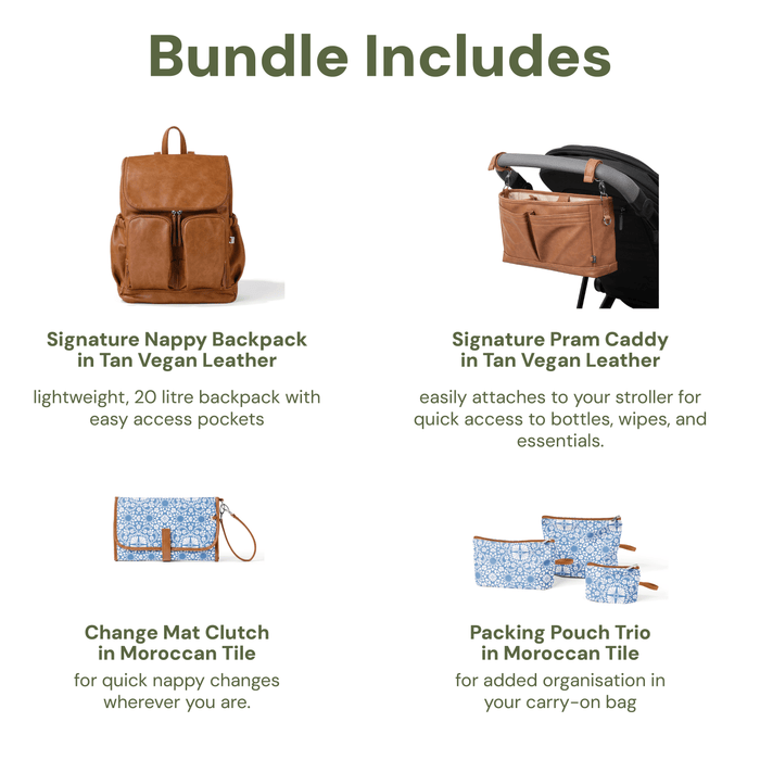 First Time Parent Nappy Bag Bundle -  Tan & Moroccan