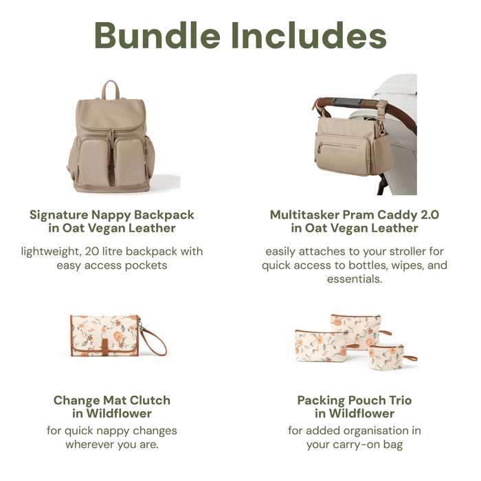 First Time Parent Nappy Bag Bundle - Oat & Wildflower