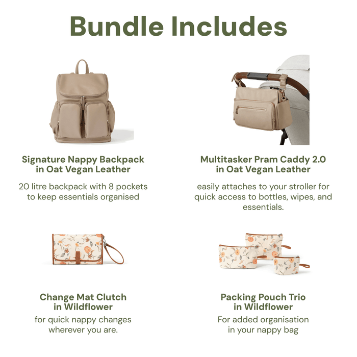 First Time Parent Nappy Bag Bundle - Oat & Wildflower