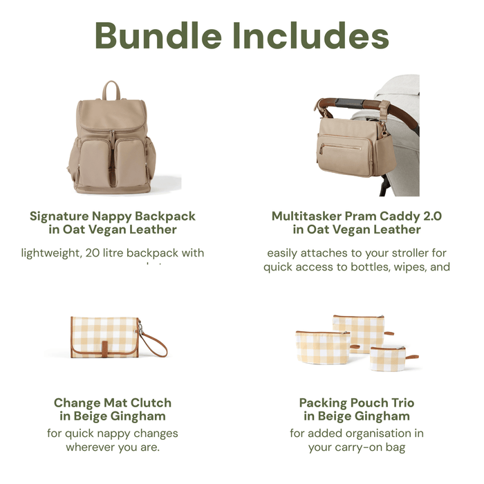 First Time Parent Nappy Bag Bundle - Oat & Beige Gingham