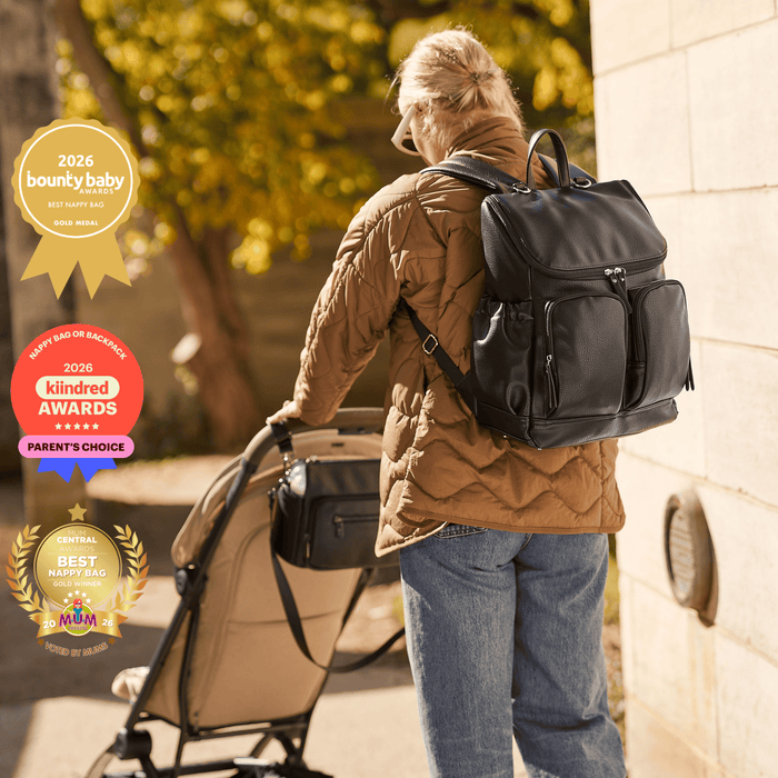 Signature Nappy Backpack - Black Dimple Vegan Leather