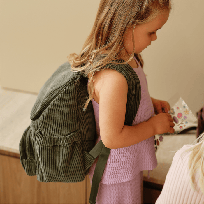 Signature Kids Backpack - Moss Green Corduroy (PRE-ORDER FOR AUGUST DELIVERY)