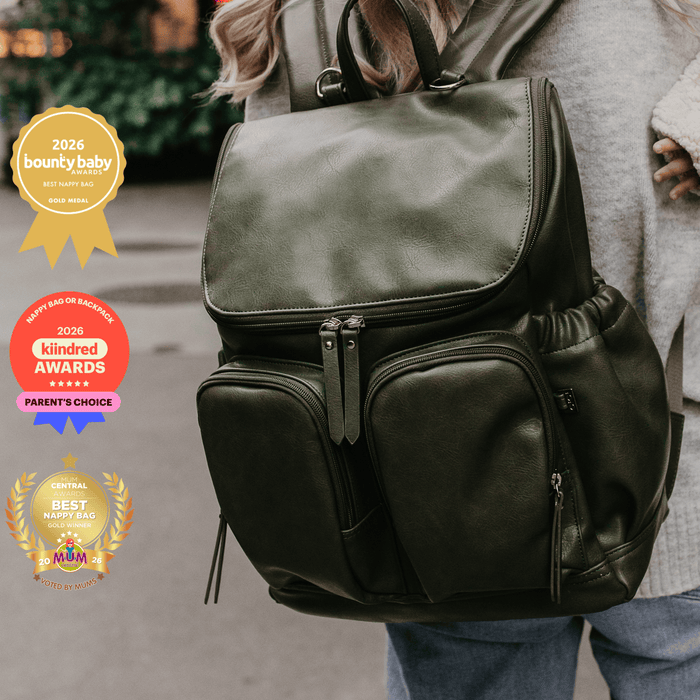 Signature Nappy Backpack - Olive Vegan Leather