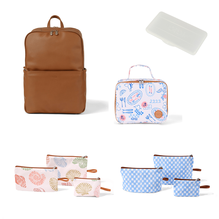 Baby & Toddler Nappy Bag Bundle – Chestnut, Seashells & Mediterranean