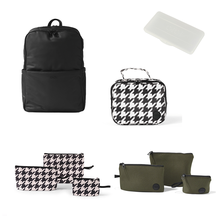 Baby & Toddler Nappy Bag Bundle – Weatherproof, Houndstooth & Sage Airmesh