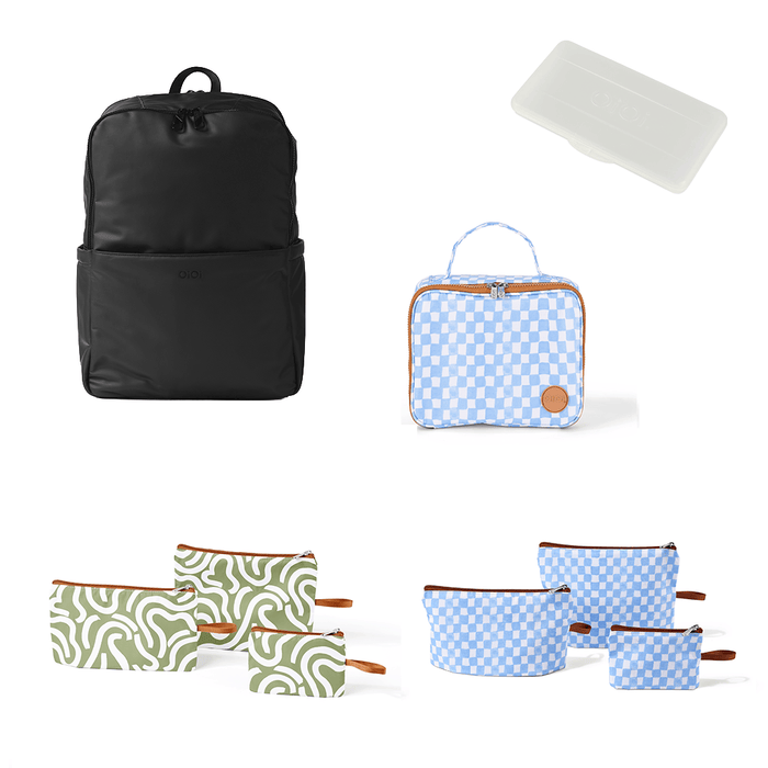 Baby & Toddler Nappy Bag Bundle – Weatherproof, Blue Check & Green Squiggle