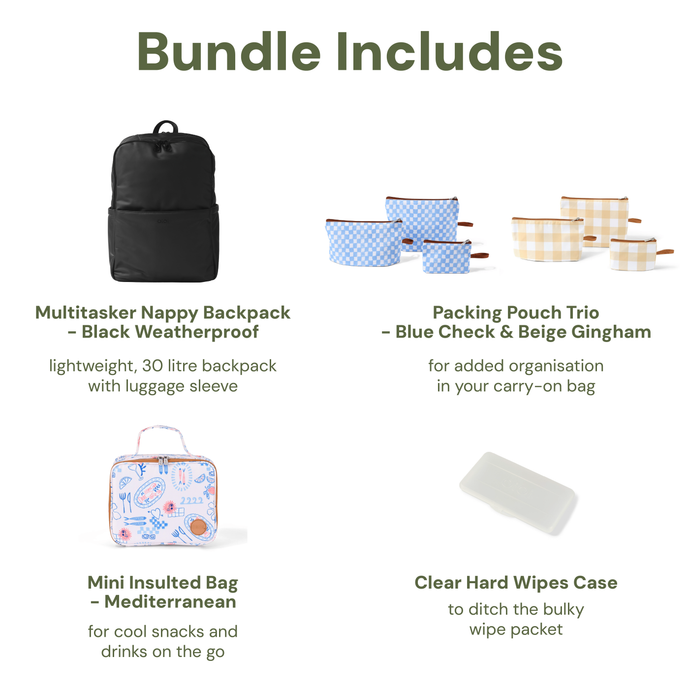 Baby & Toddler Nappy Bag Bundle – Weatherproof, Mediterranean & Gingham