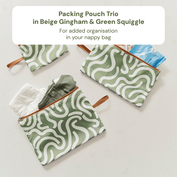 Baby & Toddler Nappy Bag Bundle – Black Neoprene, Green Squiggle & Gingham