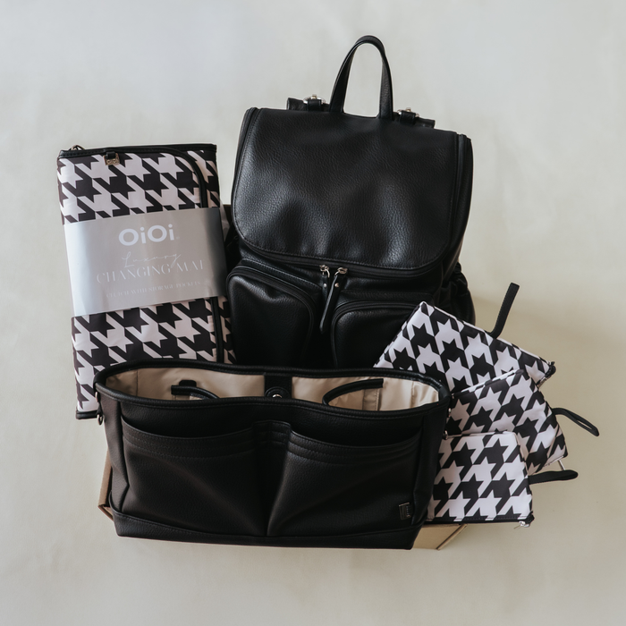 First Time Parent Nappy Bag Bundle - Black Dimple & Houndstooth