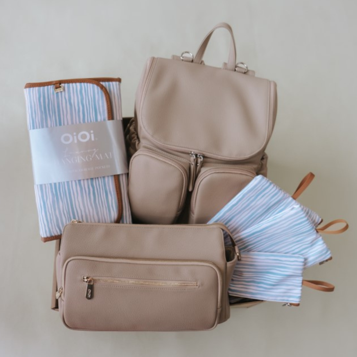 First Time Parent Nappy Bag Bundle - Oat & Blue Stripe