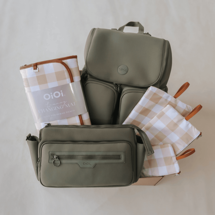 First Time Parent Nappy Bag Bundle - Sage & Beige Gingham