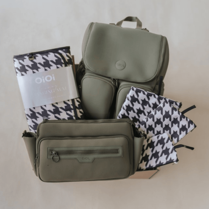 First Time Parent Nappy Bag Bundle - Sage & Houndstooth