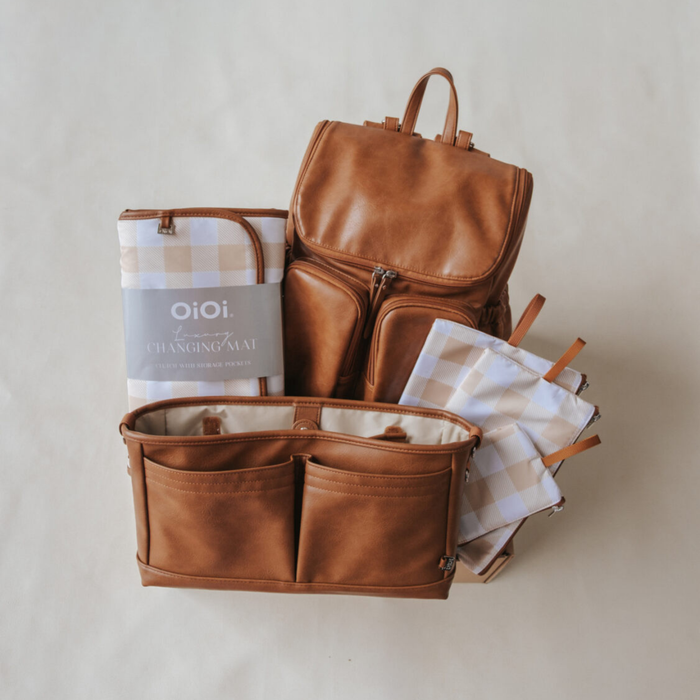 First Time Parent Nappy Bag Bundle - Tan & Beige Gingham
