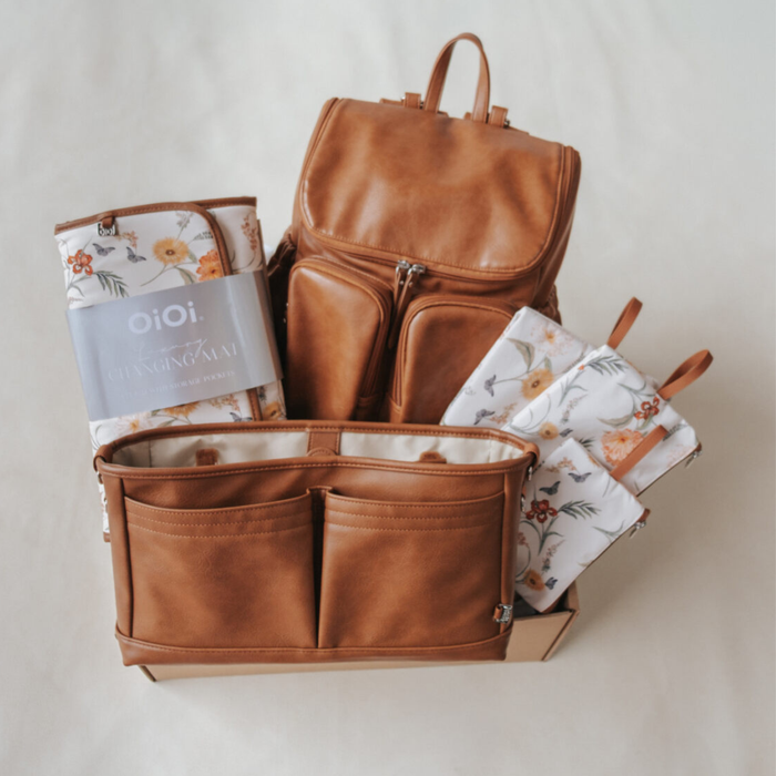 First Time Parent Nappy Bag Bundle - Tan & Wildflower