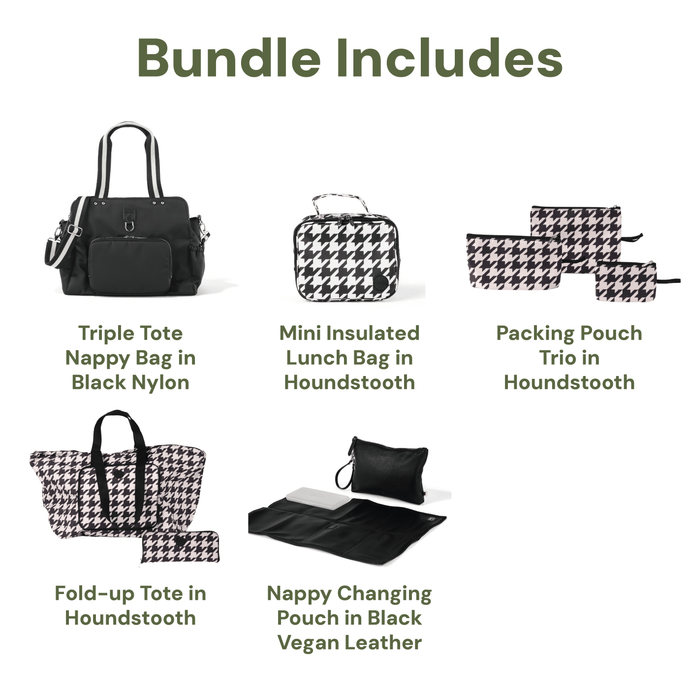 Triple Tote Baby Bag Bundle – Black & Houndstooth
