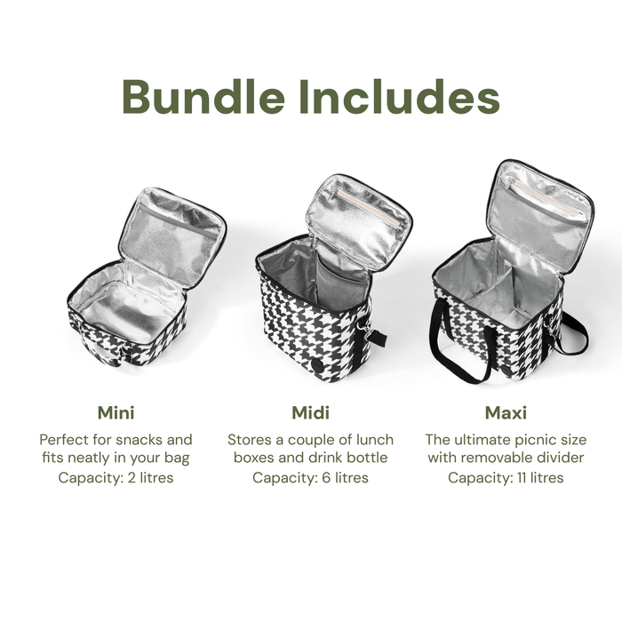 Insulated Lunch Bag Bundle - Houndstooth