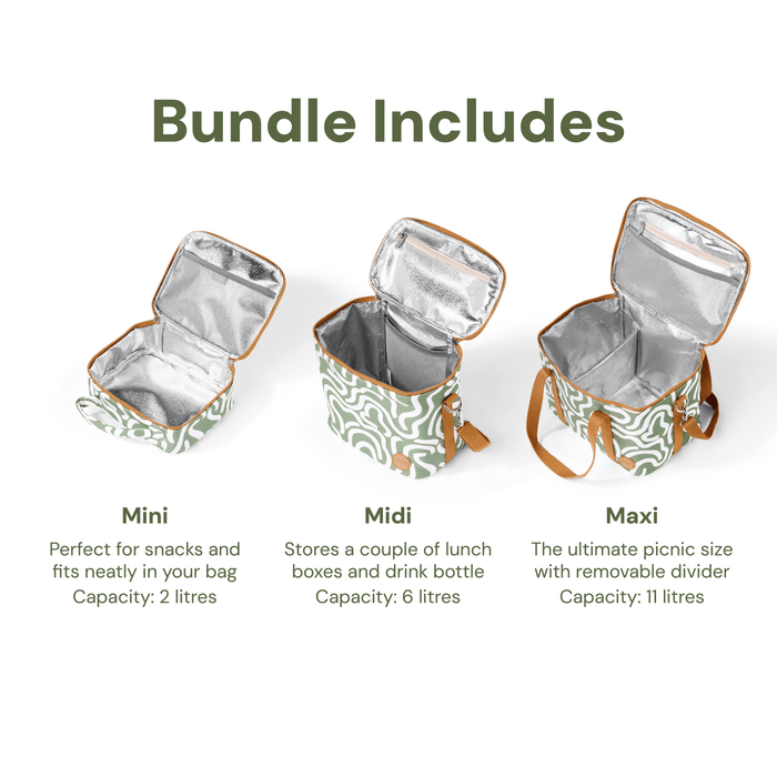 Insulated Lunch Bag Bundle - Green Squiggle