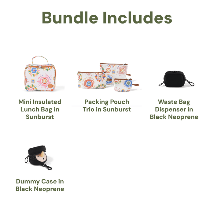 Nappy Bag Organisation Kit – Sunburst and Black Neoprene