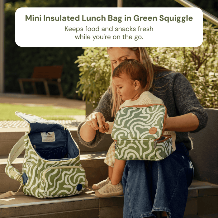 Nappy Bag Organisation Kit – Green Squiggle & Sage Neoprene