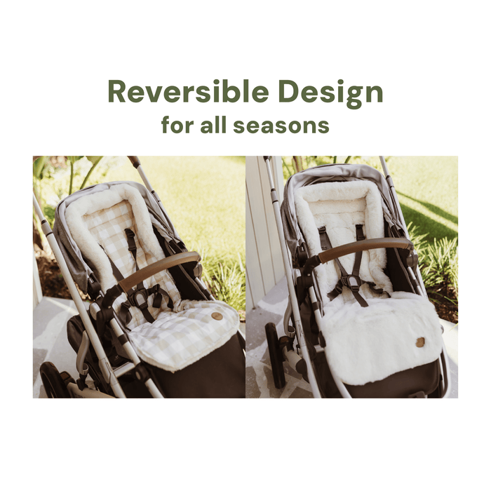 Reversible Pram Liner - Beige Gingham/Faux Fur