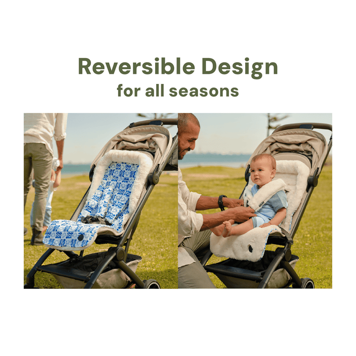Reversible Pram Liner - Coastline/Faux Fur