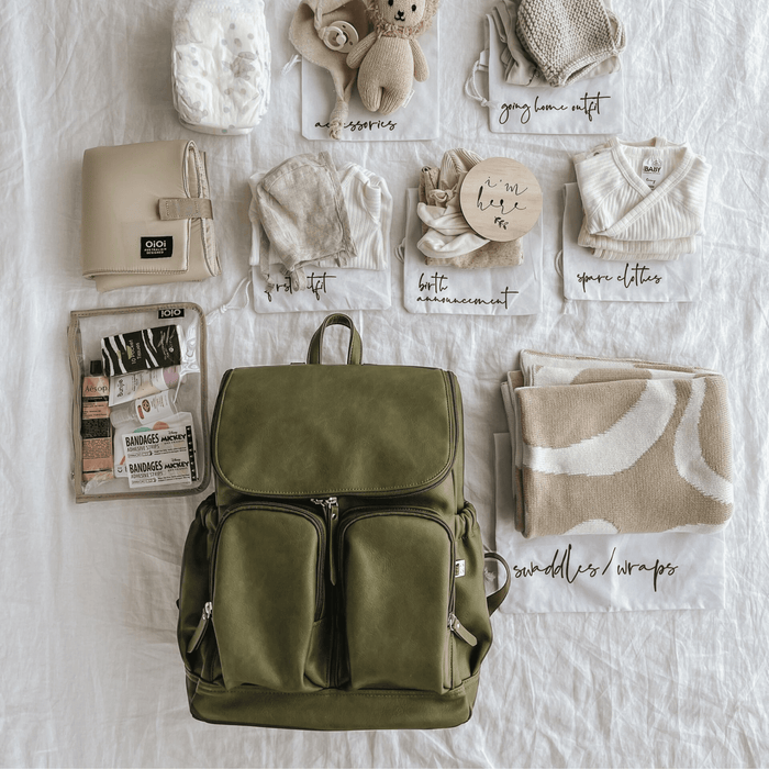 Signature Nappy Backpack - Olive Vegan Leather