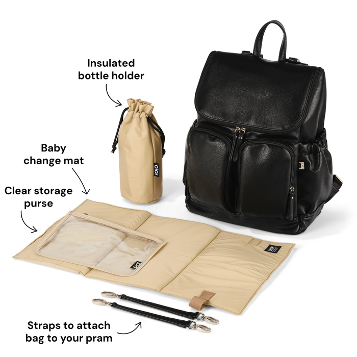 Signature Nappy Backpack - Black Dimple Vegan Leather