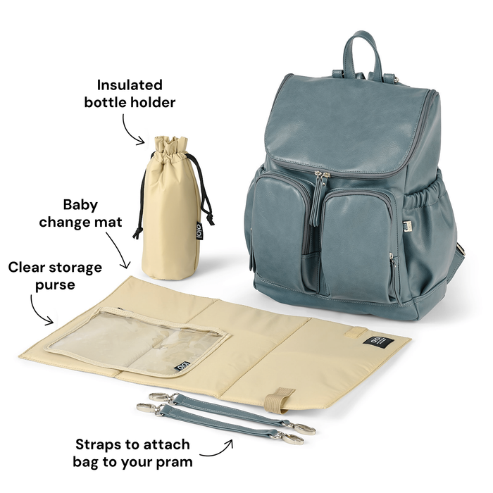 Signature Nappy Backpack - Stone Blue Vegan Leather