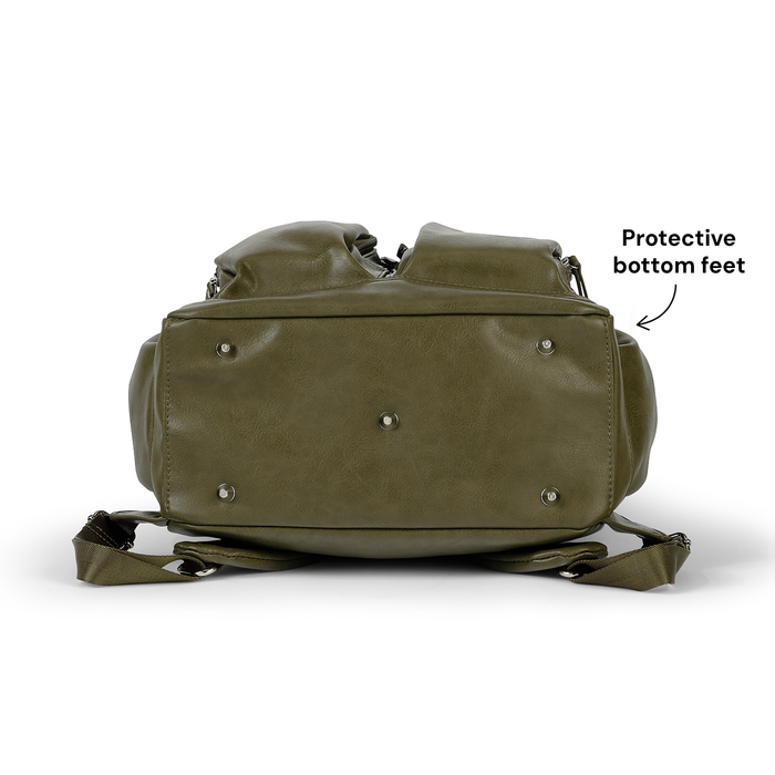 Signature Nappy Backpack - Olive Vegan Leather