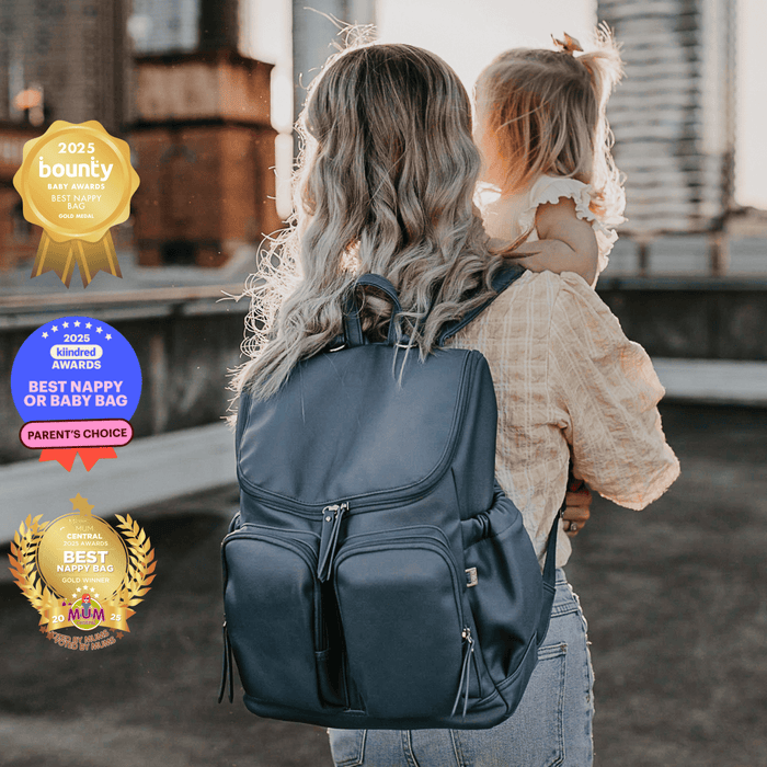 Signature Nappy Backpack - Stone Blue Vegan Leather