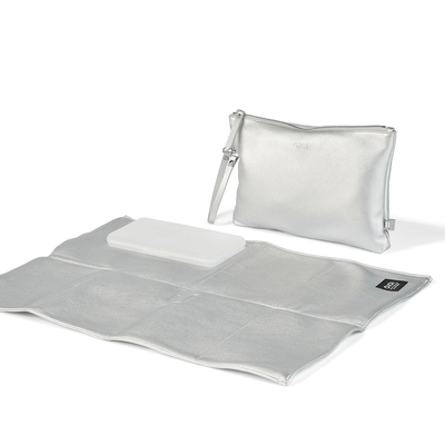 Nappy Changing Pouch - Metallic Silver Vegan Leather