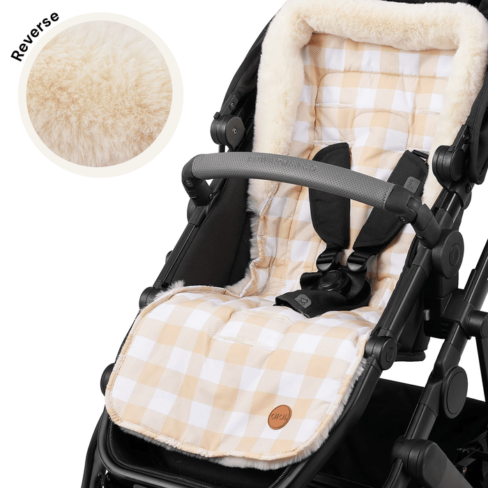 Reversible Pram Liner - Beige Gingham/Faux Fur