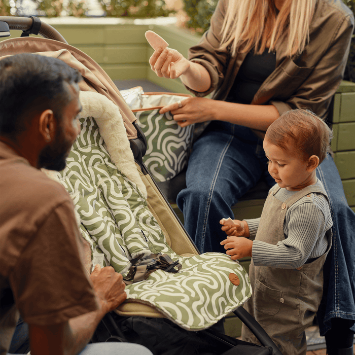 Reversible Pram Liner - Green Squiggle/Faux Fur