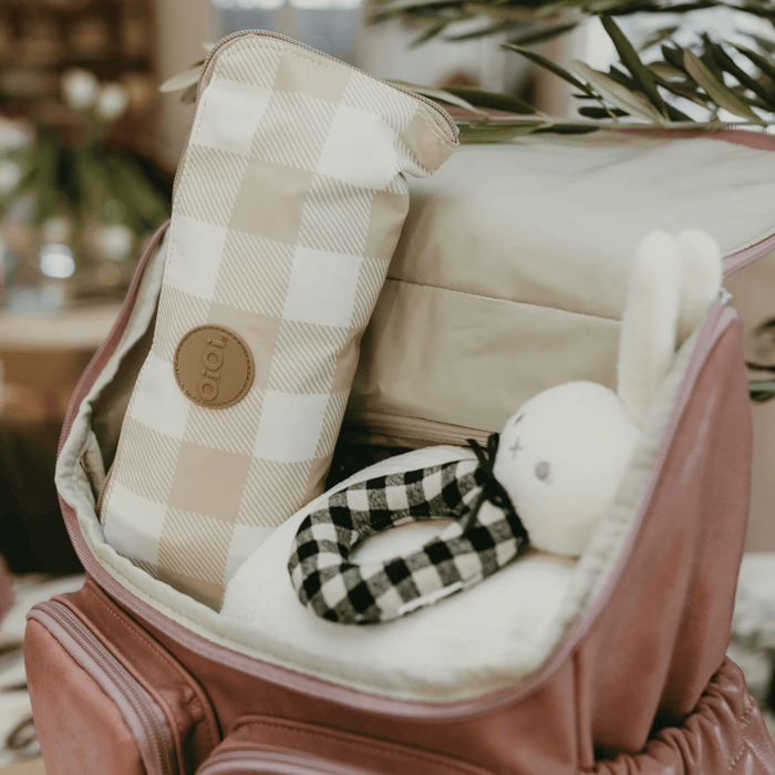 Fold-Up Tote - Beige Gingham