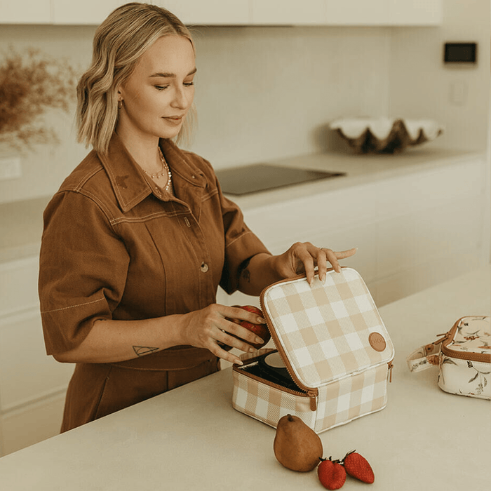 Mini Insulated Lunch Bag/Pumping Bag - Beige Gingham