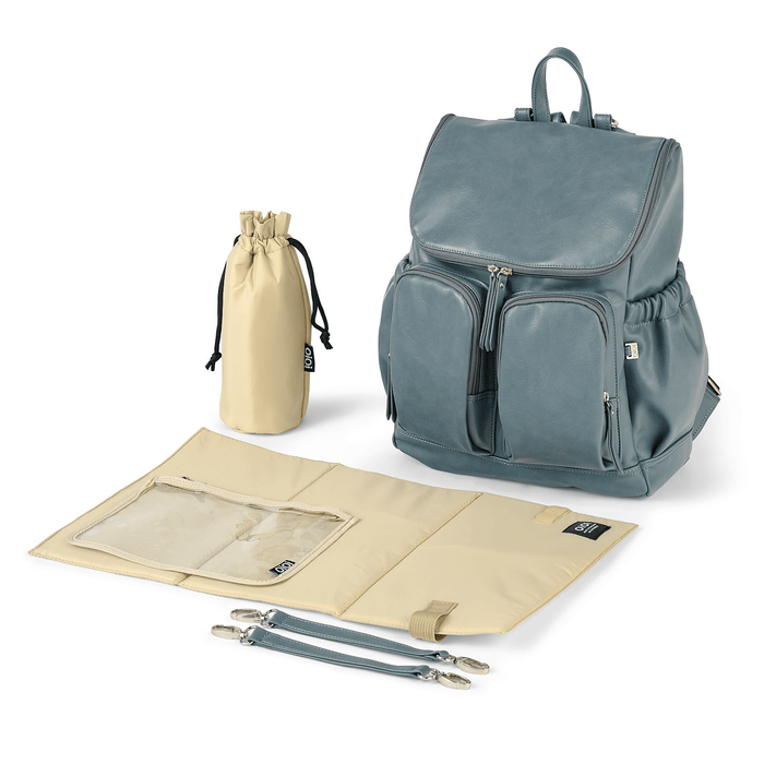Signature Nappy Backpack - Stone Blue Vegan Leather