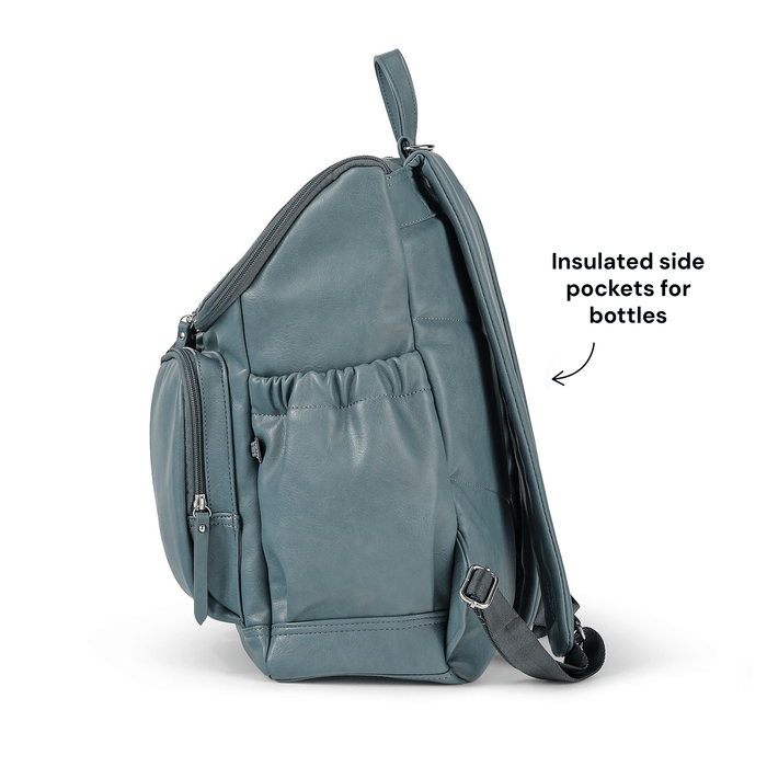 Signature Nappy Backpack - Stone Blue Vegan Leather