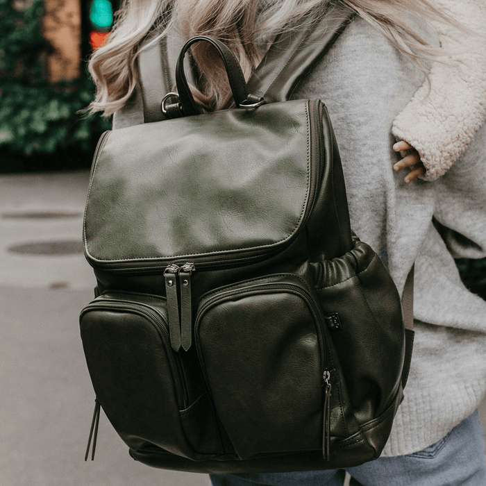 Signature Nappy Backpack - Olive Vegan Leather