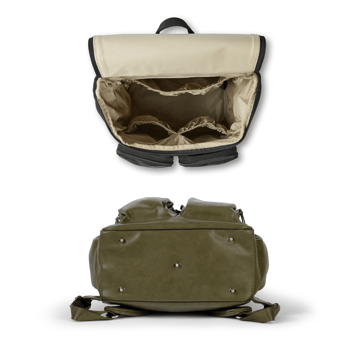 Signature Nappy Backpack - Olive Vegan Leather
