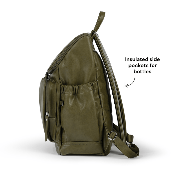 Signature Nappy Backpack - Olive Vegan Leather